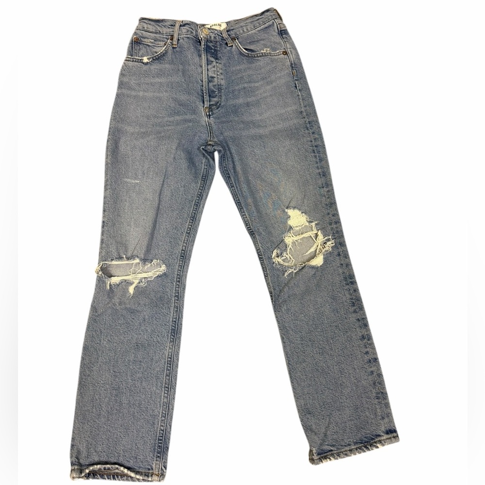 AGOLDE Riley High Rise Straight Jeans Size 26 Light Distressed